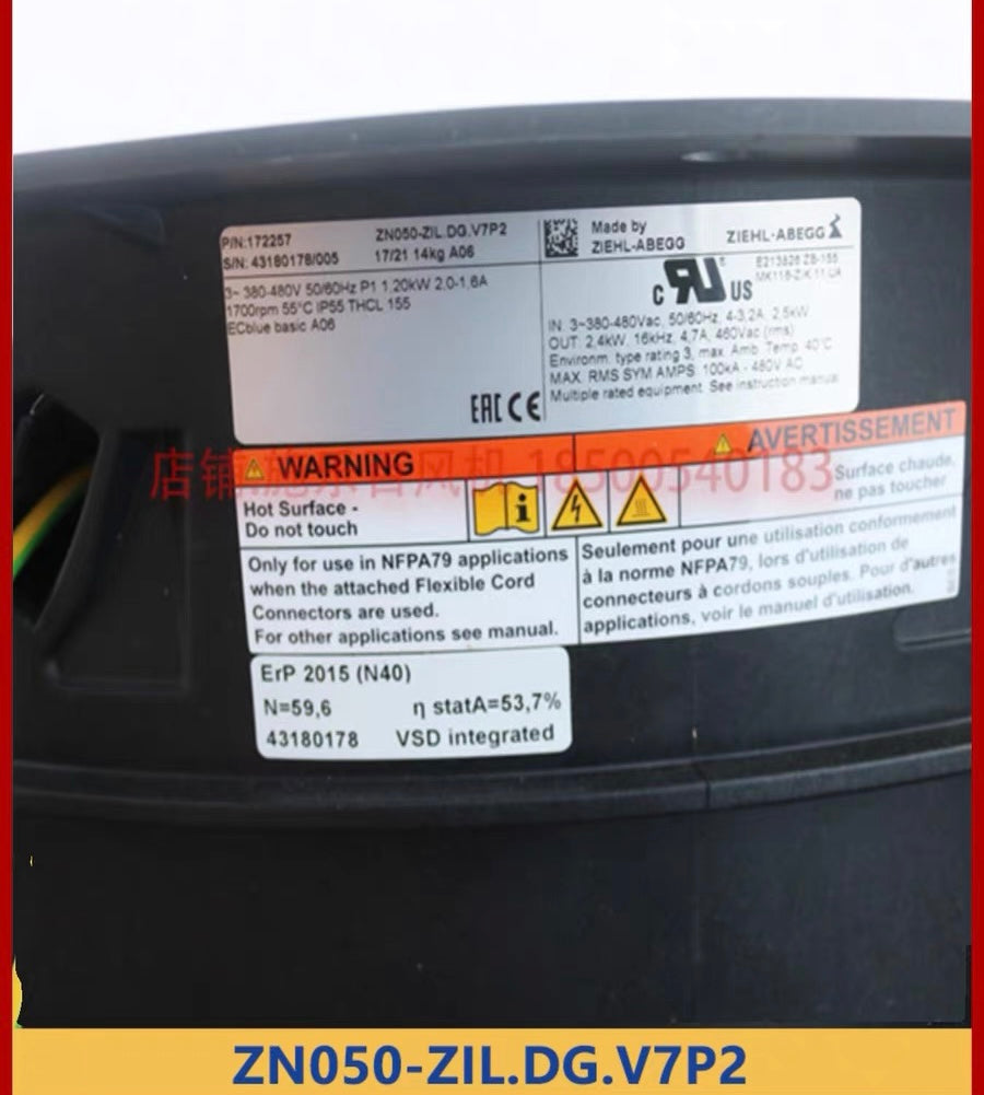 ZN050-ZIL.DG.V7P2 ZIEHL-ABEGG Axial Fan 3~380/480V 1.2kW 2.0-1.6A 1700rpm