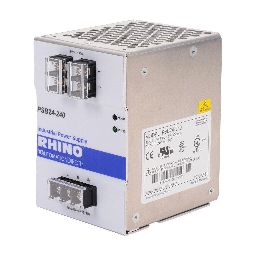 PSB24-240 | AutomationDirect RHINO 24VDC 10A DIN Rail Power Supply