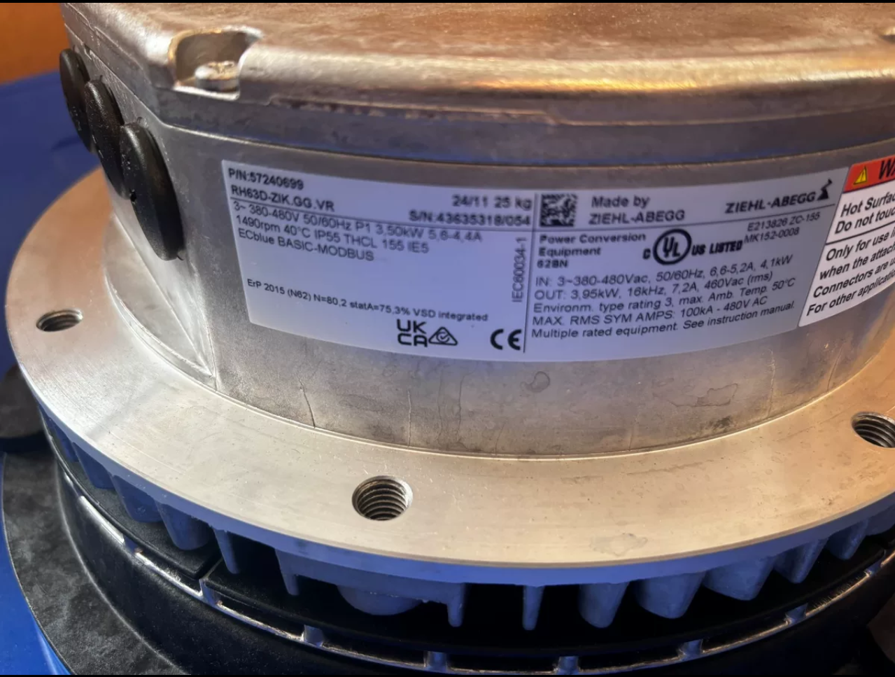 ZN071-ZIL.GL.V7P4 380/480V 4.2kW 6.8A 1530rpm ZIEHL-ABEGG Axial Fan
