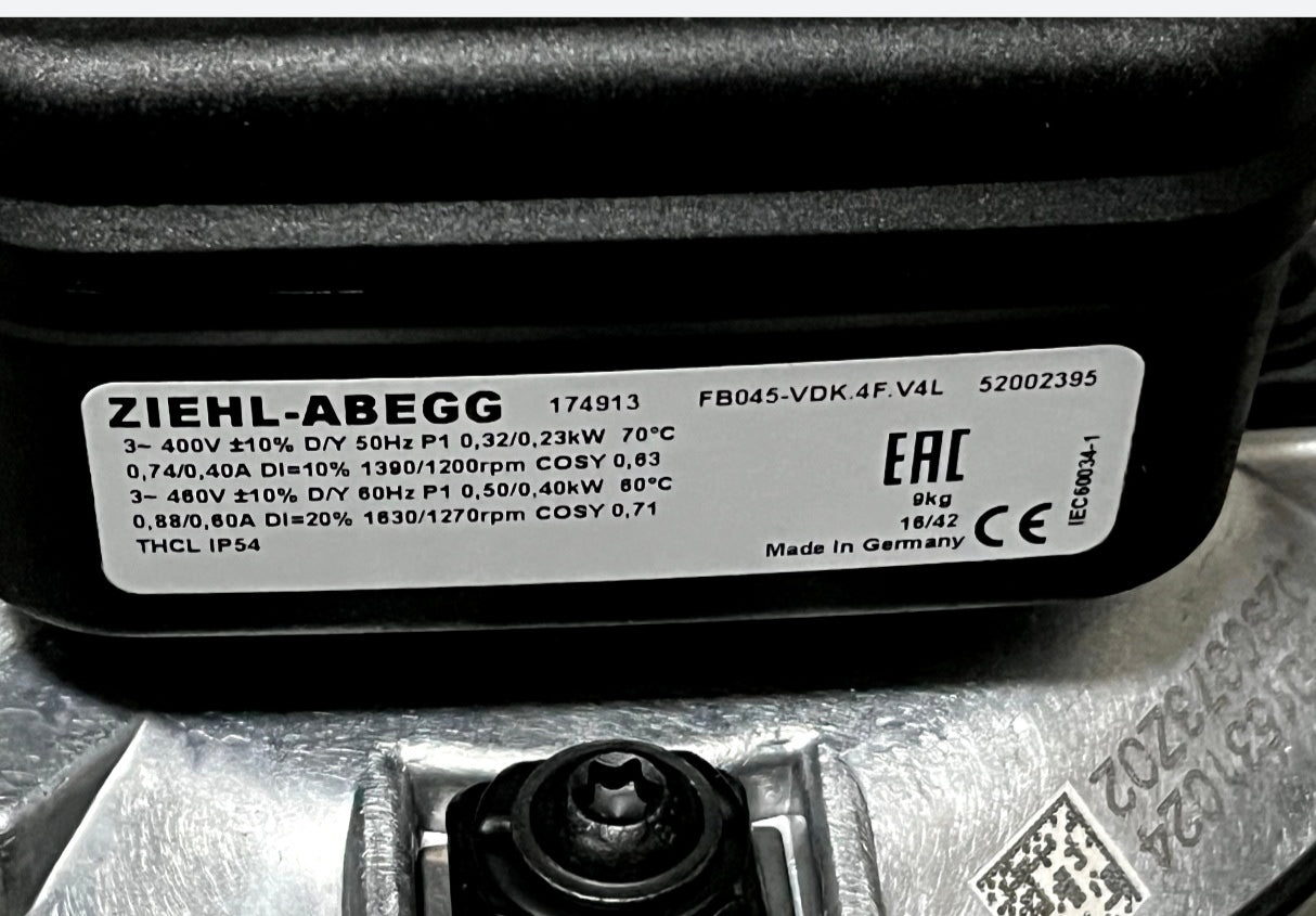 FB045-VDK.4F.V4L ZIEHL-ABEGG Axial Fan 3/400-460V | 1200/1630RPM 0.23/0.50kW 0.40/0.88A