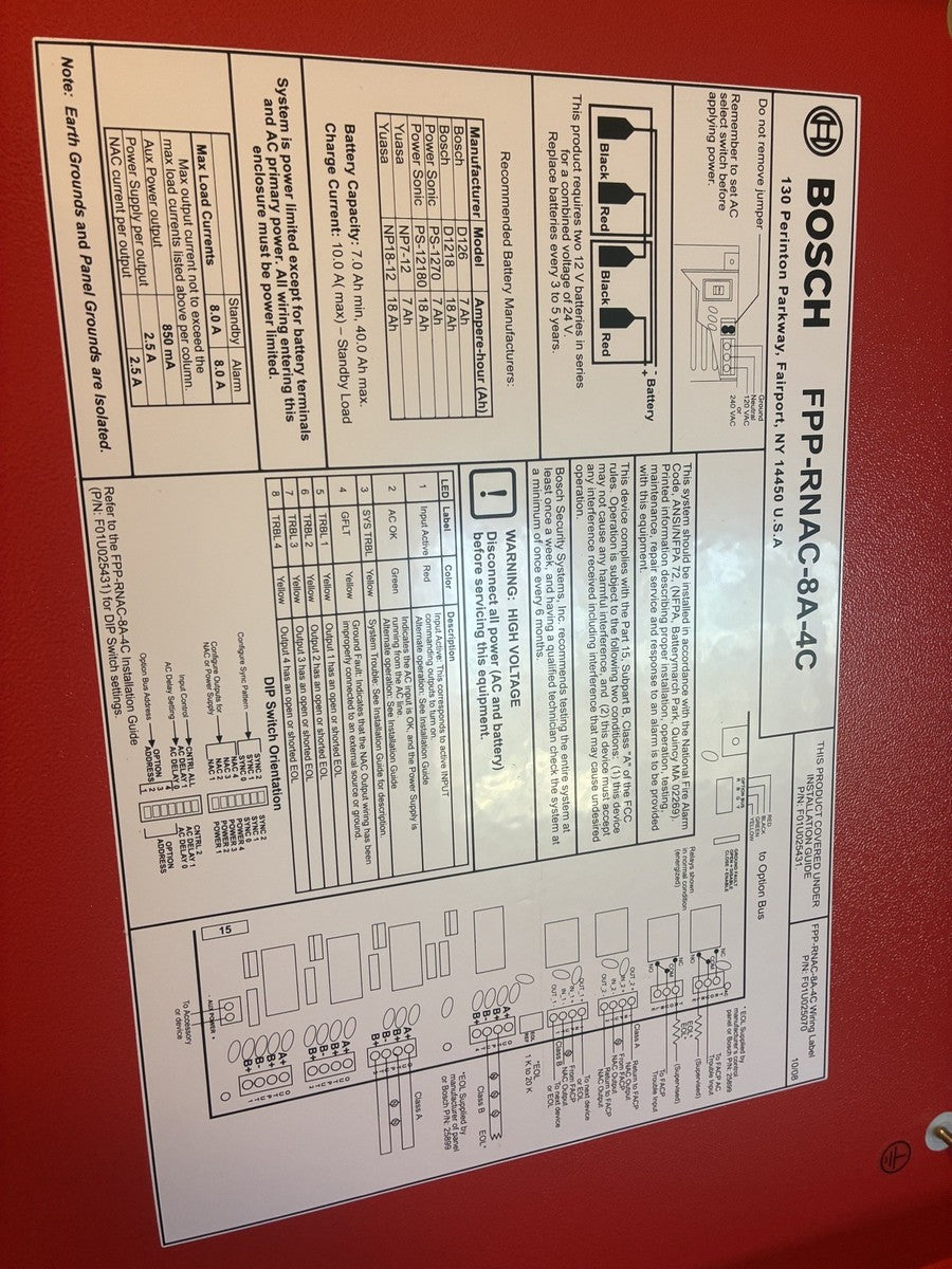 Bosch FPP-RNAC-8A-4C Remote Notification Appliance Circuit Power Supply with Four Outputs