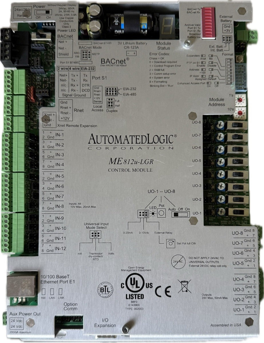 Automated Logic ME812U-LGR BACnet Programmable Controller 12 Inputs 8 Outputs Ethernet