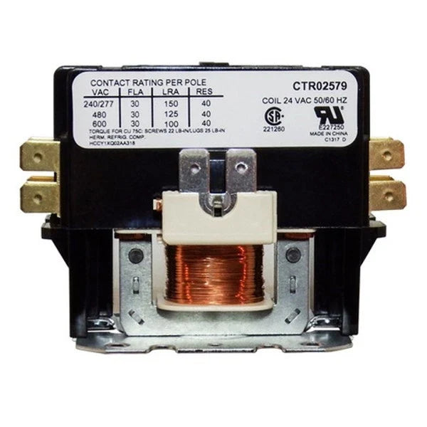 Trane CTR02579 1-Pole Contactor 24V Coil 30A HVAC Replacement