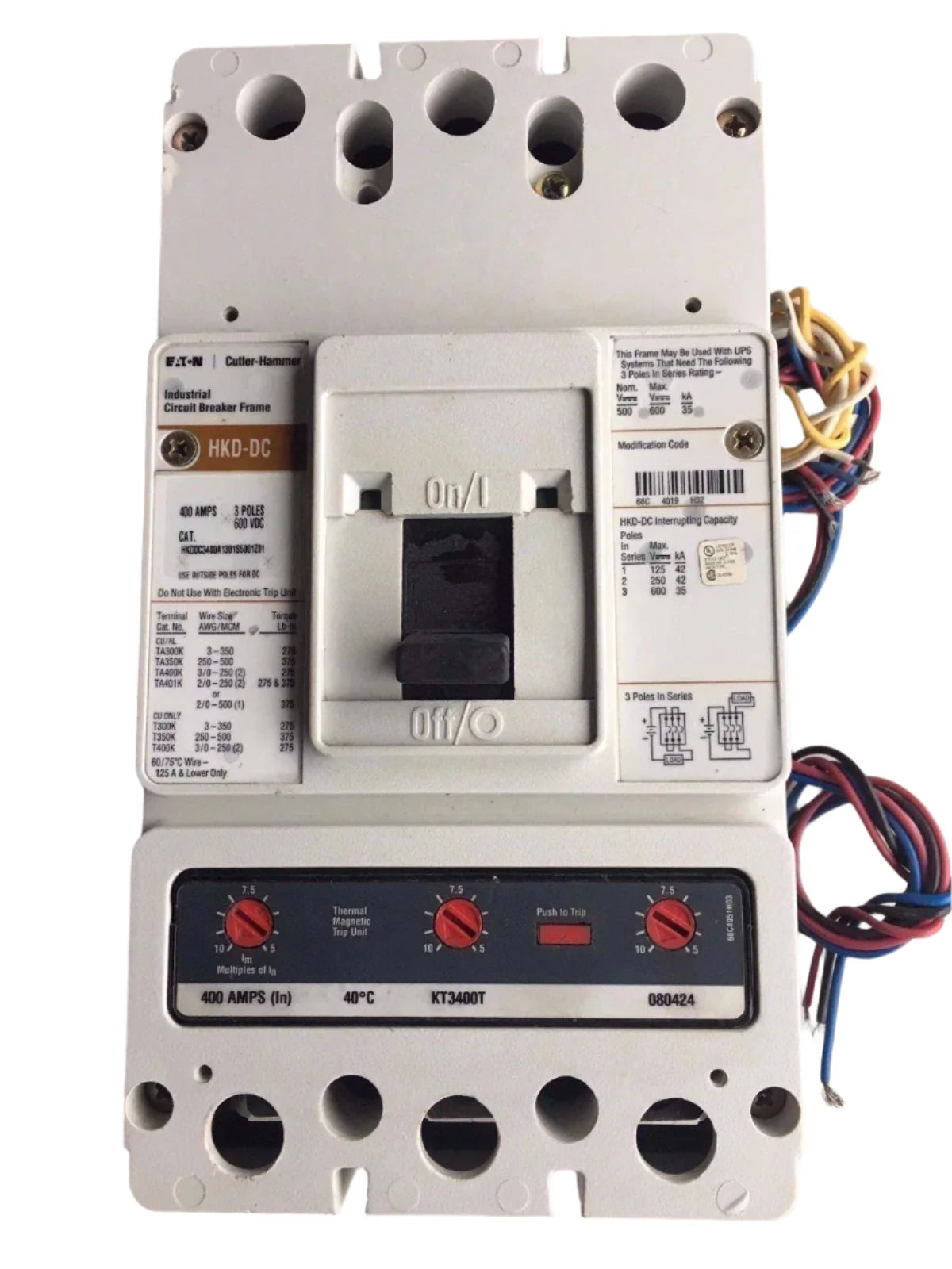 Eaton Cutler-Hammer HKDDC3400A1301S5001Z01 Molded Case Circuit Breaker with 48 VDC Shunt Trip