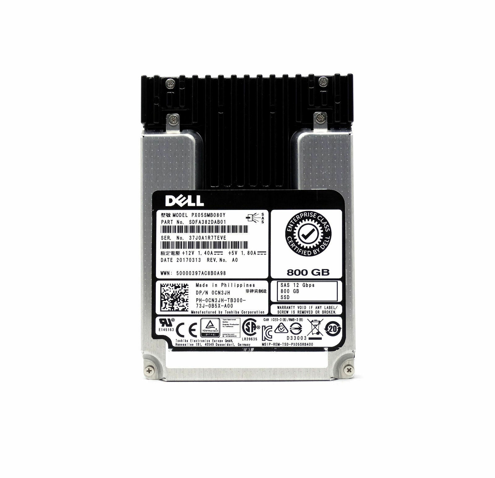 Dell / Toshiba PX05S PX05SMB080Y 800GB SAS 12Gb/s Write Intensive MLC 2.5in Recertified Solid State Drive