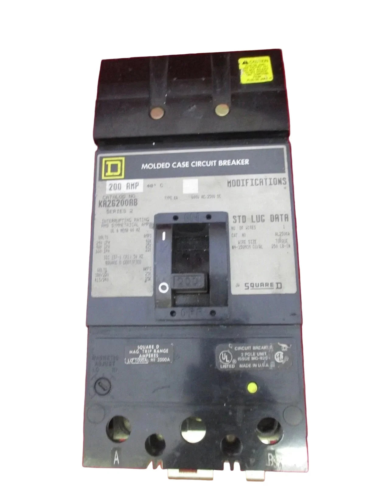 Square D KA26250BC 250A 2-Pole 600V I-Line Molded Case Circuit Breaker