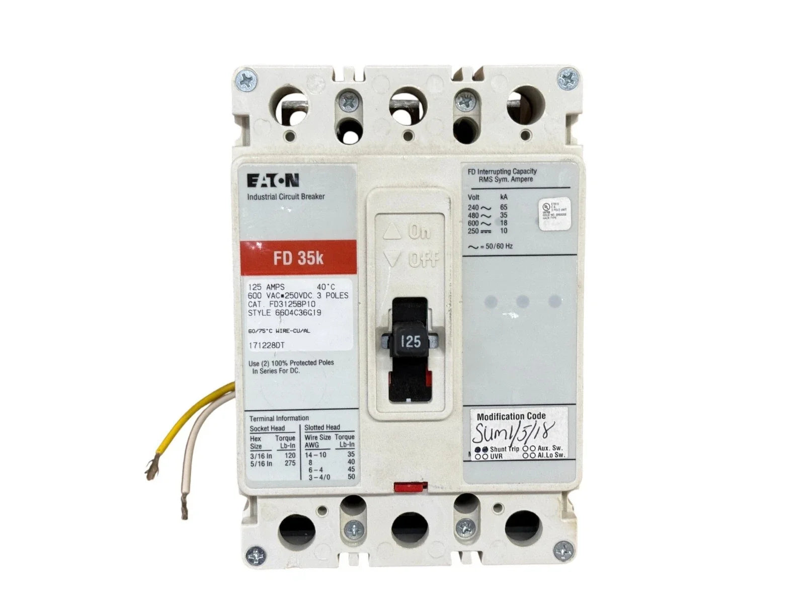 FD3125BP10 | Eaton Series C 125A 3-Pole F-Frame Molded Case Circuit Breaker