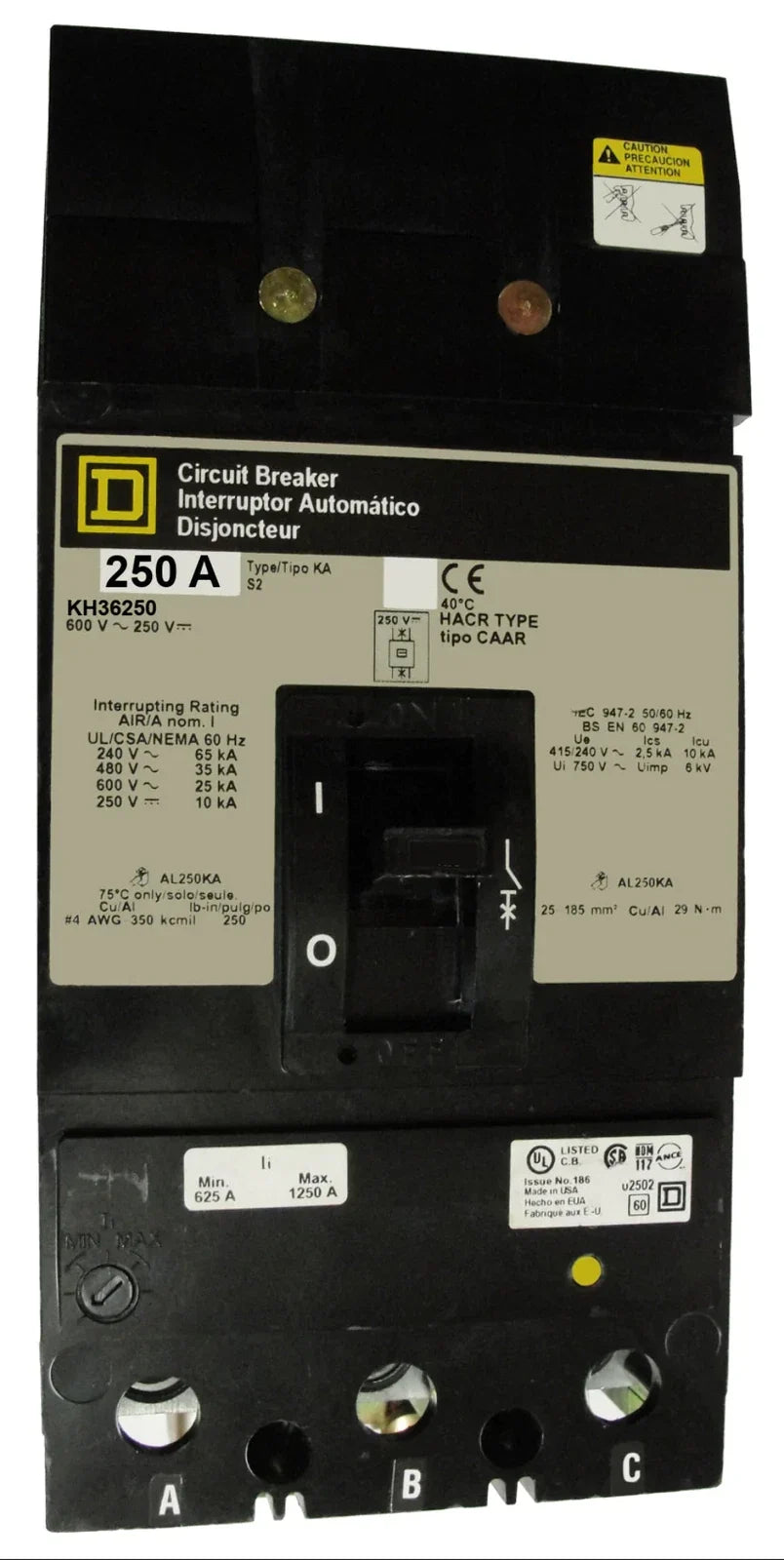 Square D KH36250 250A 3-Pole 600V I-Line Molded Case Circuit Breaker