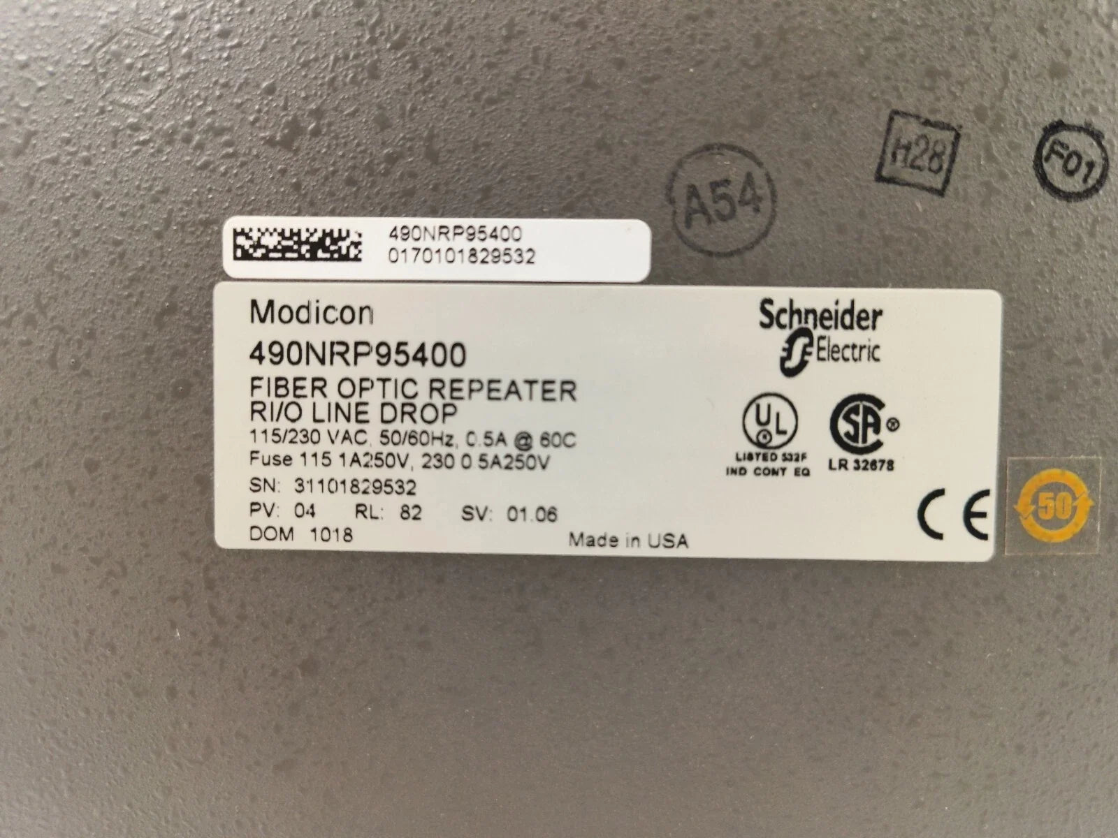 Schneider Electric 490NRP95400 Fiber Optic Repeater RMI Oline 2 Port 240VAC PLC Module