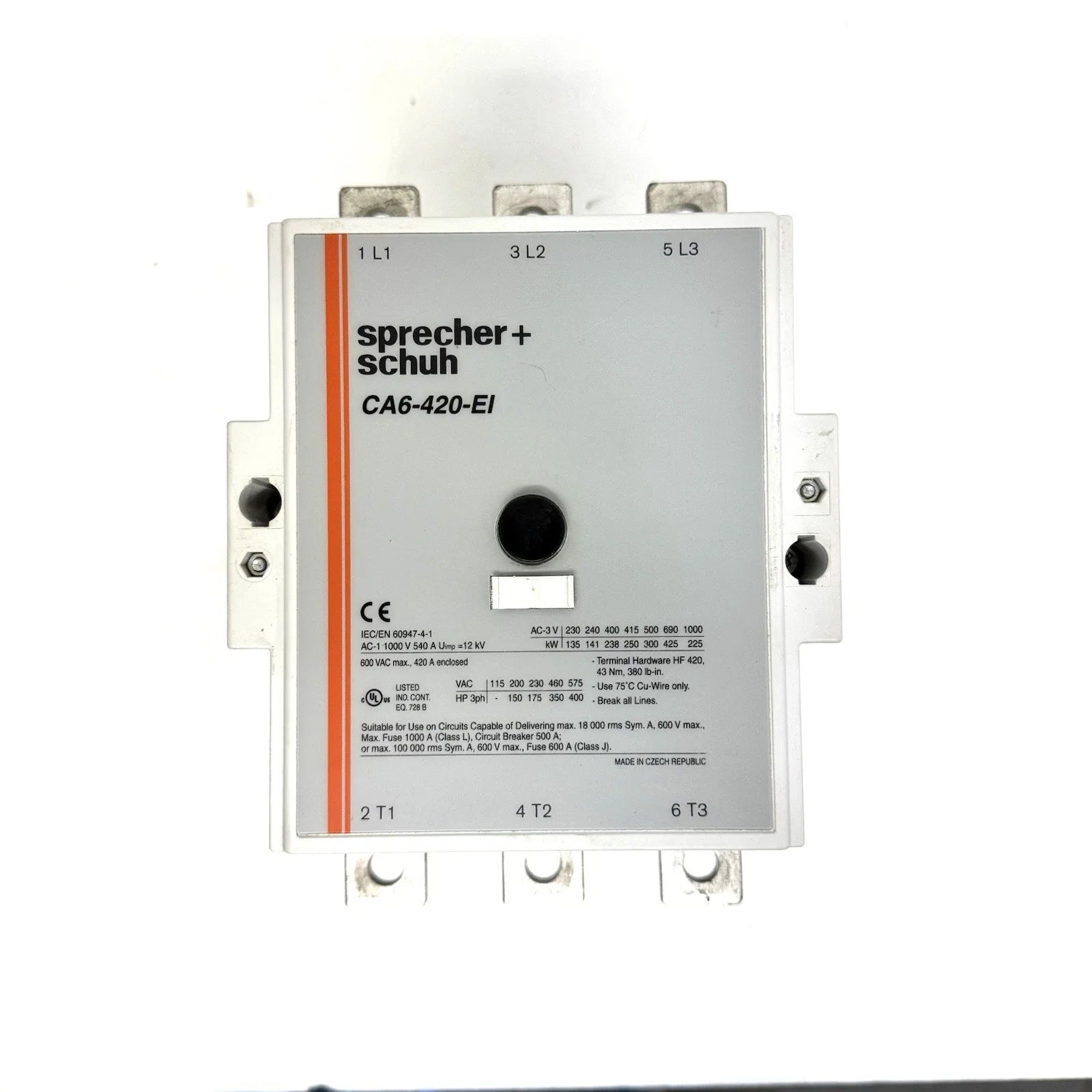 Sprecher + Schuh CA6-420-EL Heavy-Duty IEC Power Contactor for Industrial Motor Control