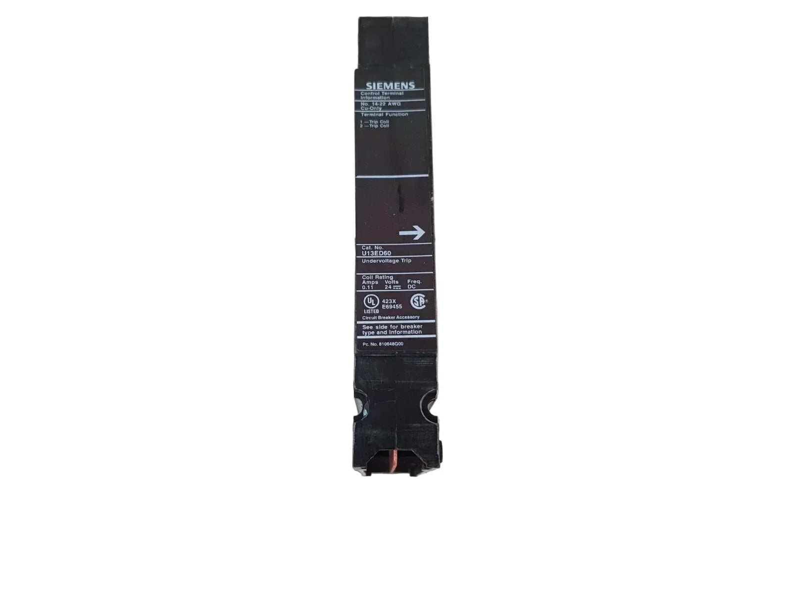 Siemens U13ED60 Undervoltage Release 24VDC 125A for Sentron ED Frame Circuit Breakers