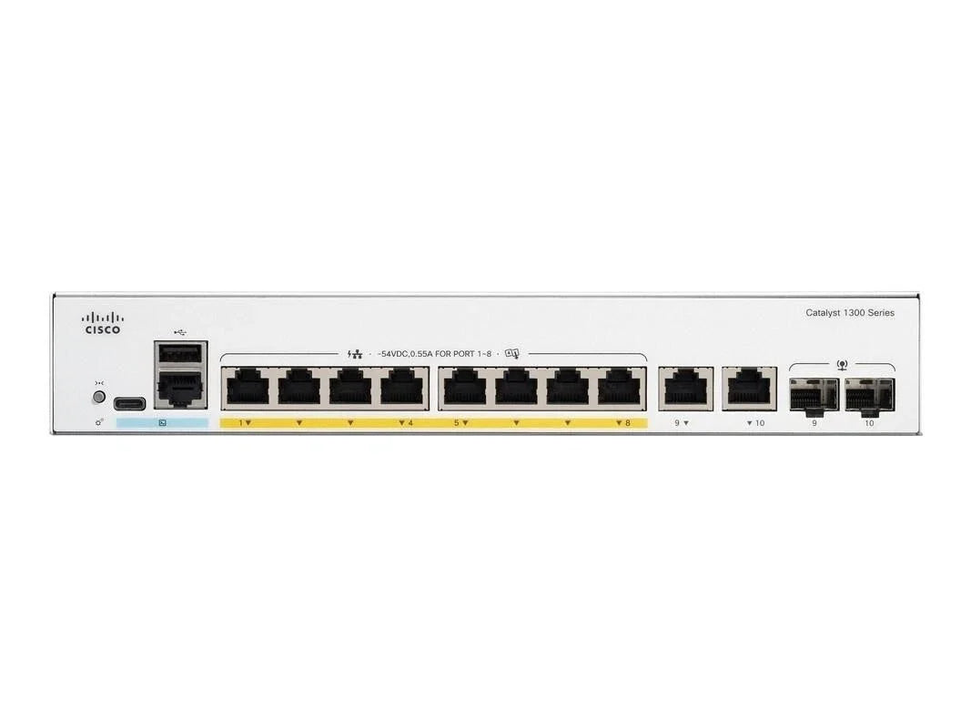 Cisco C1300-8FP-2G Catalyst 1300 8-Port PoE+ Managed Switch with Dual Gigabit Uplinks