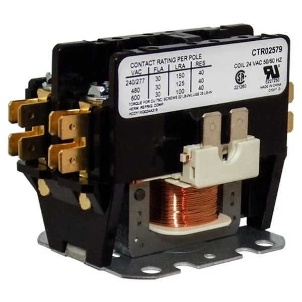 Trane CTR02579 1-Pole Contactor 24V Coil 30A HVAC Replacement