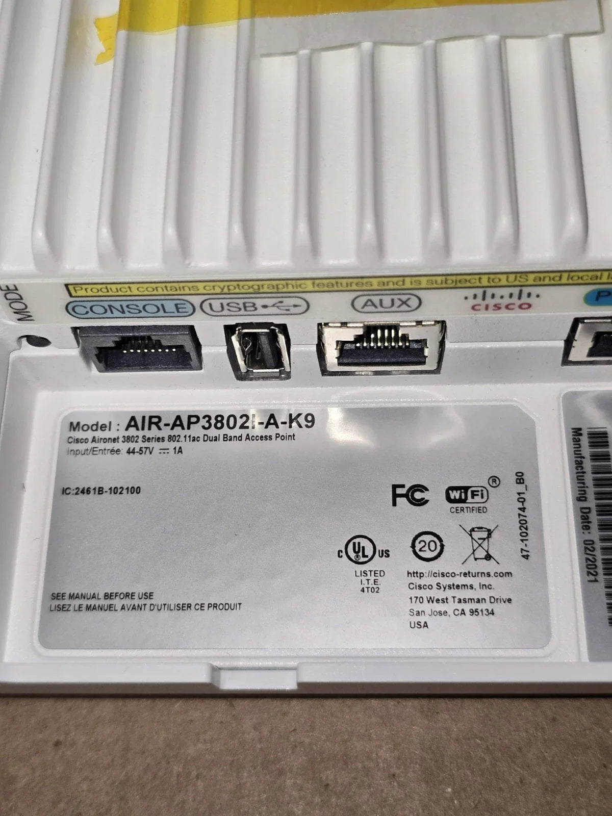 Cisco AIR-AP3802I-A-K9 Aironet 3800 Series 802.11ac Wave 2 Indoor Wireless Access Point