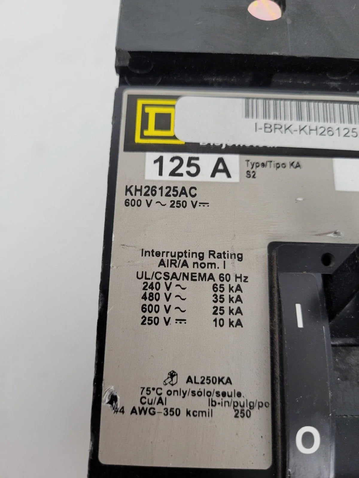 KH26125AC | Schneider Electric 125A 2-Pole Molded Case Circuit Breaker 600V