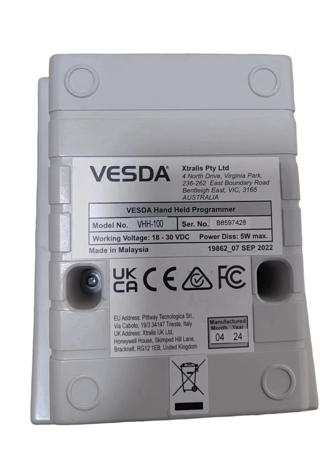 VHH-100 | Vesda LCD Programmer for VESDA Aspirating Smoke Detection Systems