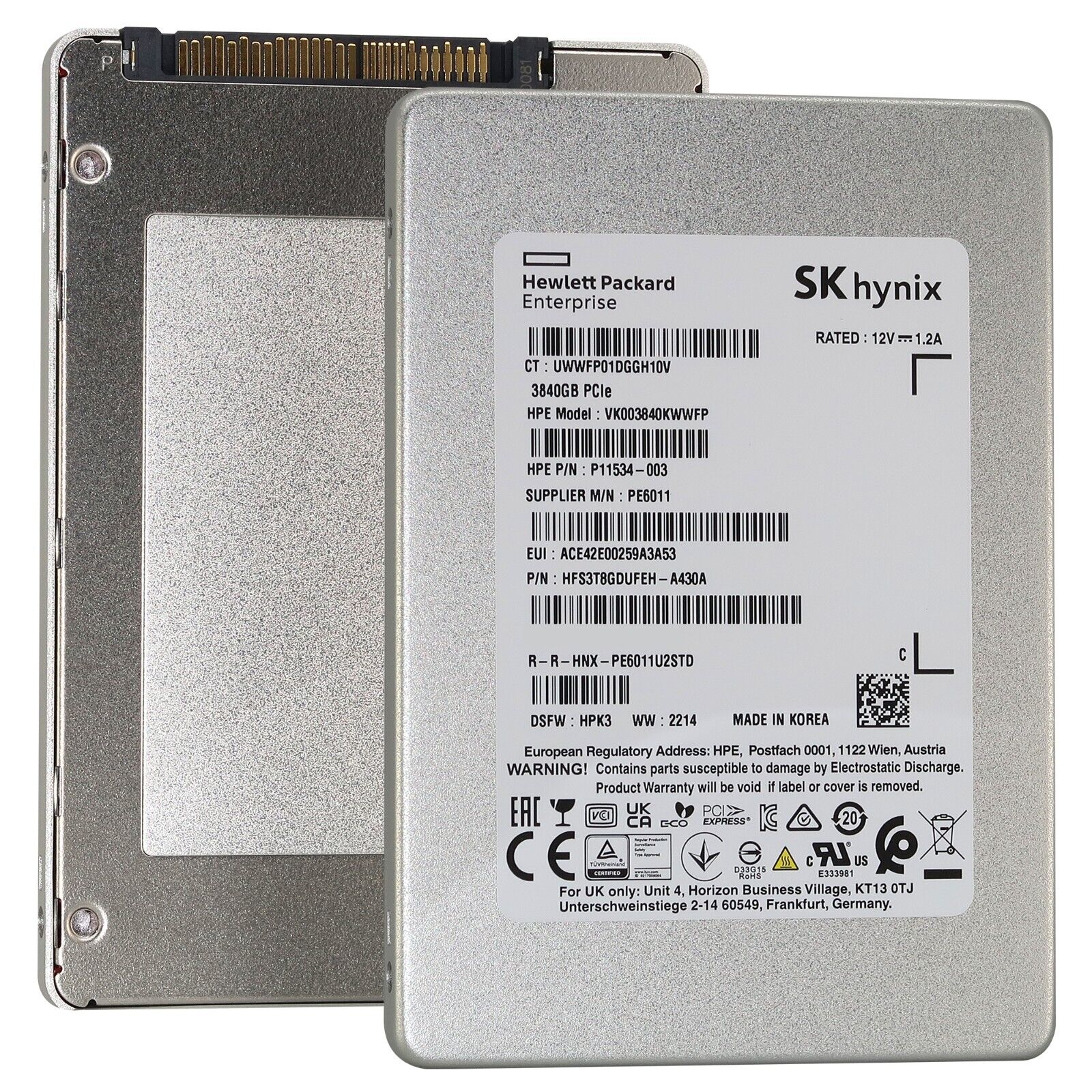 SK Hynix / HP PE6011 HFS3T8GDUFEH 3.84TB PCIe Gen 3.0 x4 4GB/s 3D TLC U.2 NVMe 2.5in Refurbished SSD