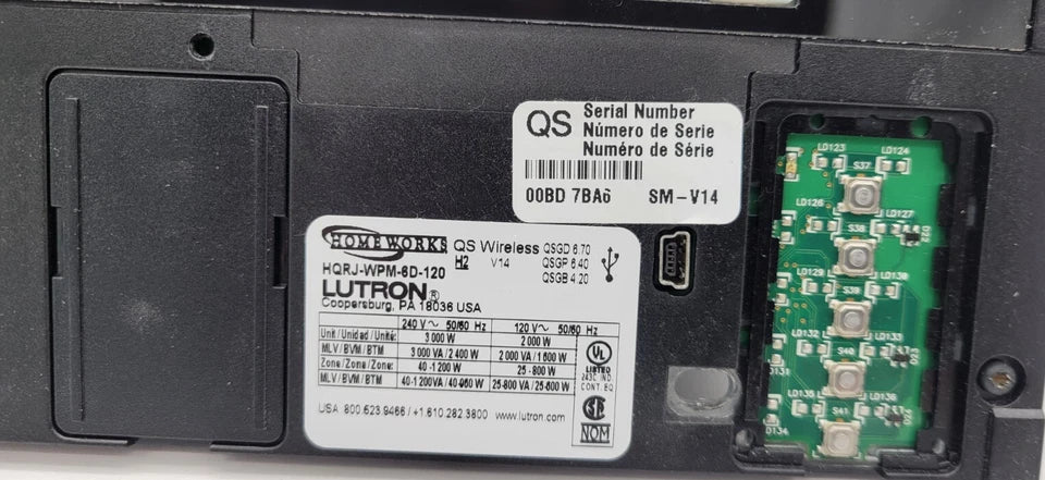 Lutron HQRJ-WPM-6D-120 HomeWorks QS 6-Zone Wireless Wallbox Power Module Dimmer