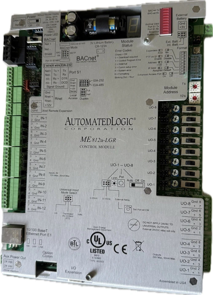 Automated Logic ME812U-LGR BACnet Programmable Controller 12 Inputs 8 Outputs Ethernet