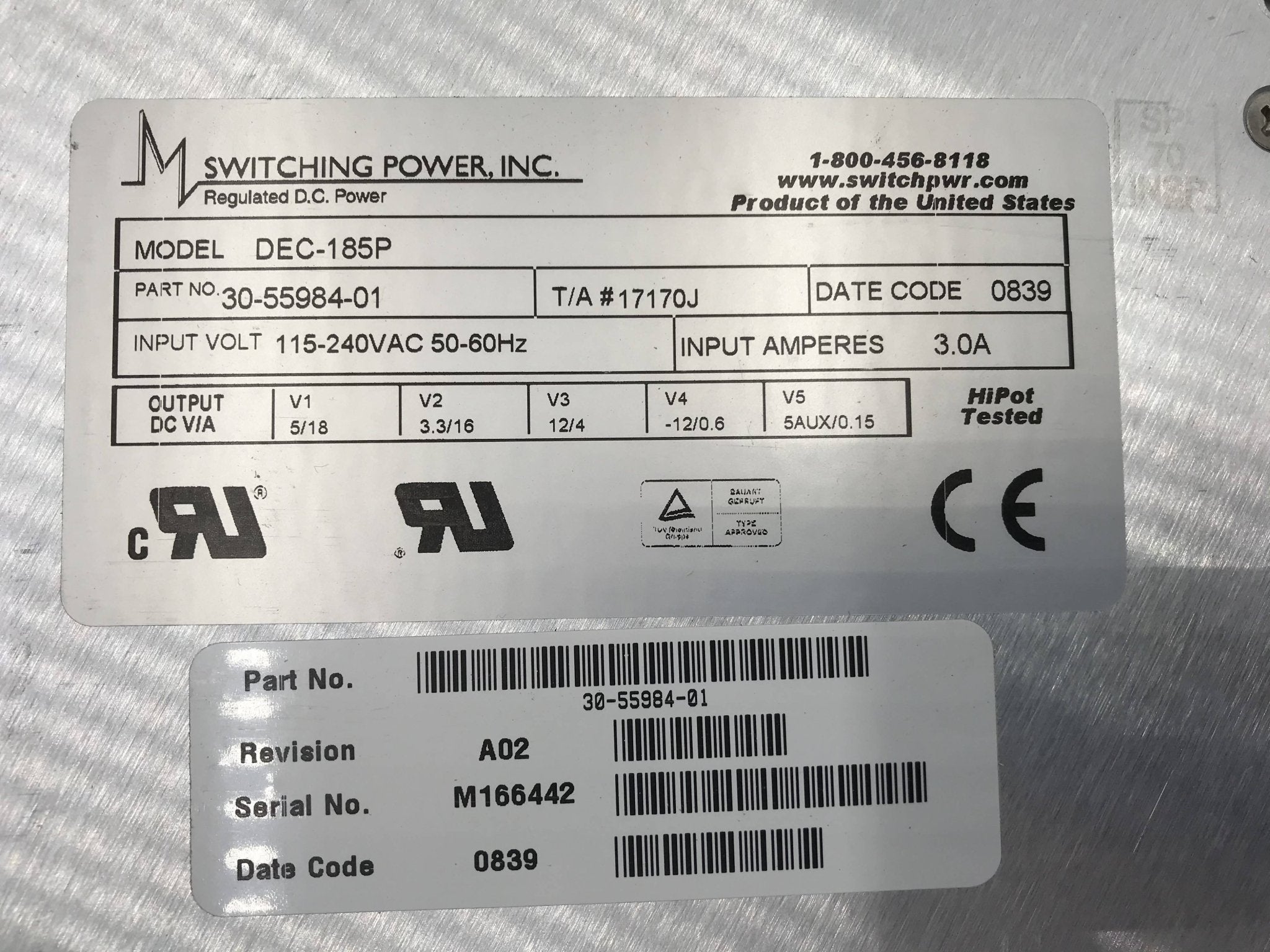 Switching Power Supply (30-55984-01/DEC185P) GE