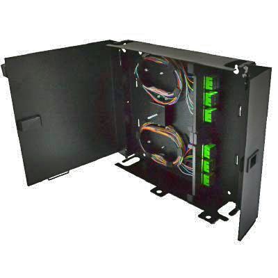 Wall Mount Enclosure 2 Panel Deluxe Loaded with 2 Duplex SC/APC Plates Pigtails & Splice Trays Black