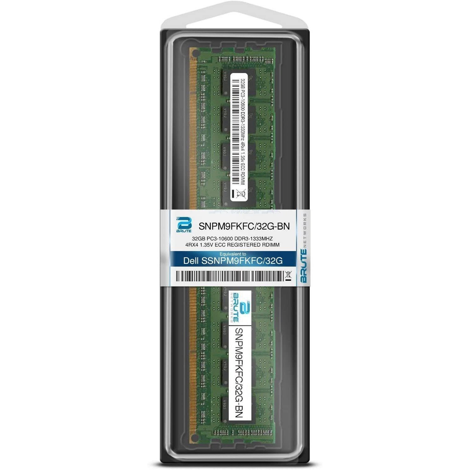 Brute Networks SNPM9FKFC/32G-BN - 32GB PC3-10600 DDR3-1333Mhz 4Rx4 1.35v ECC Registered RDIMM (Equivalent to OEM PN # SNPM9FKFC/32G)-FoxTI