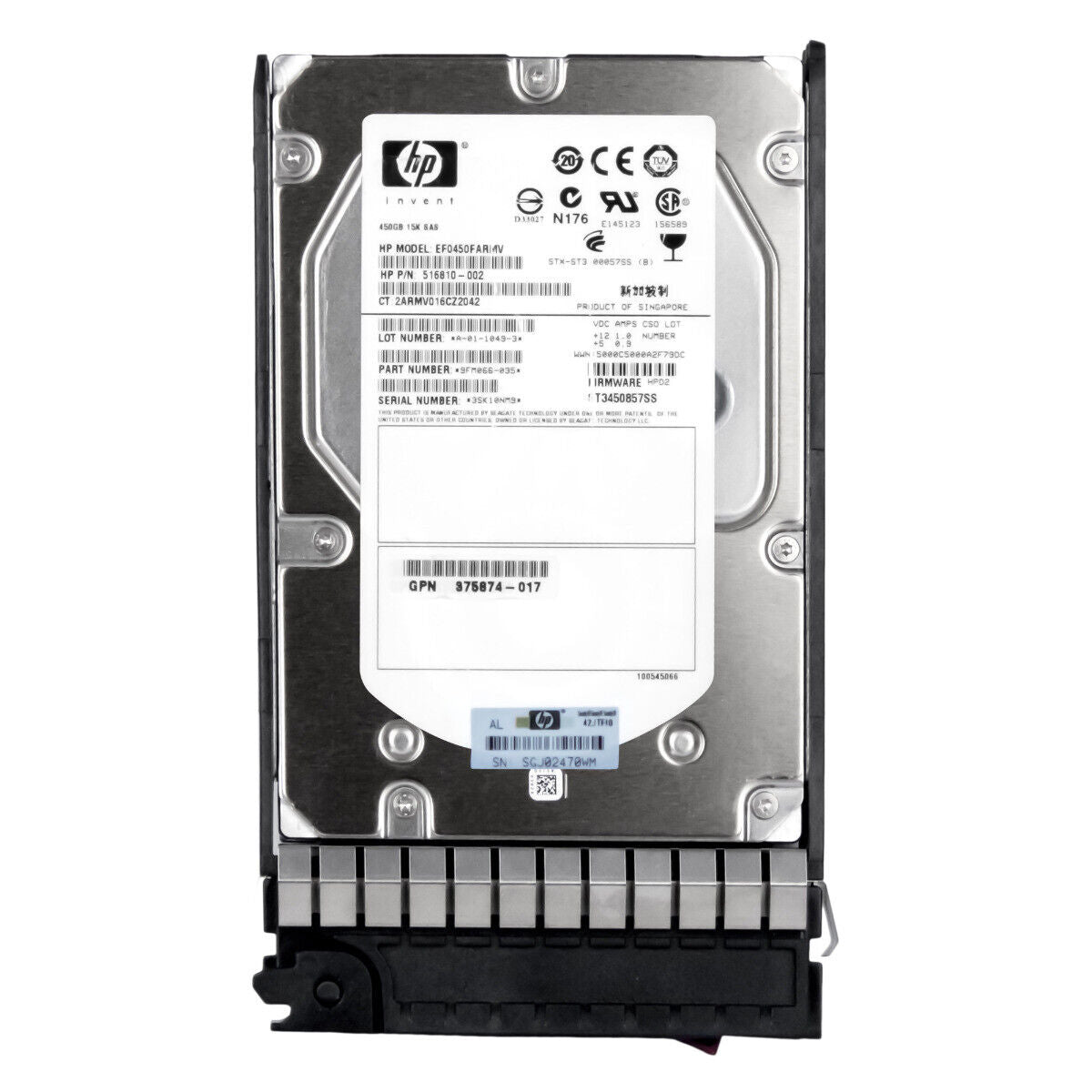 516810-002 450GB 15K 6G LFF SAS 3.5'' HOT PLUG DP HDD HARD DRIVE 829160972251